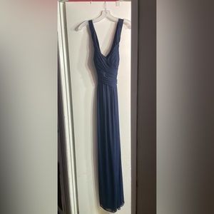 David bridal Bridesmaid Navy Blue crossed in back long dress